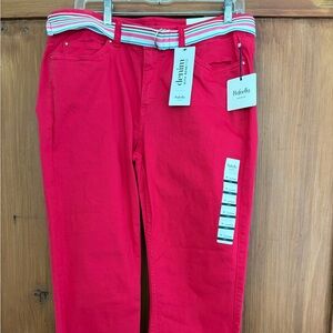 NWT Rafaella Weekend Red Women's Capris Pants Stretch Slimming Belt 14